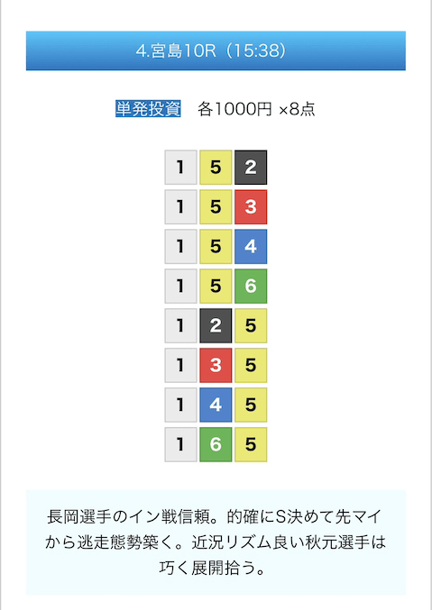 ZONE 2023年7月26日 宮島10レース 無料予想の買い目